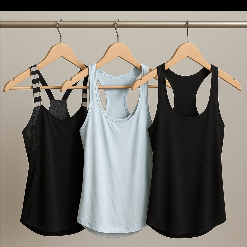 lululemon athletica Black and Light Blue Tank Tops